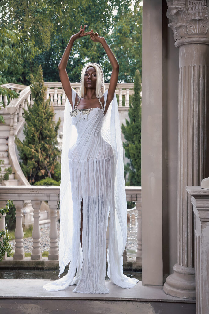 Hand Draping Pearl Dress
