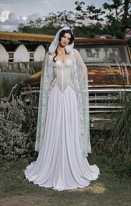 GREEN CORSET DRESS (CAPE INCLUDED)