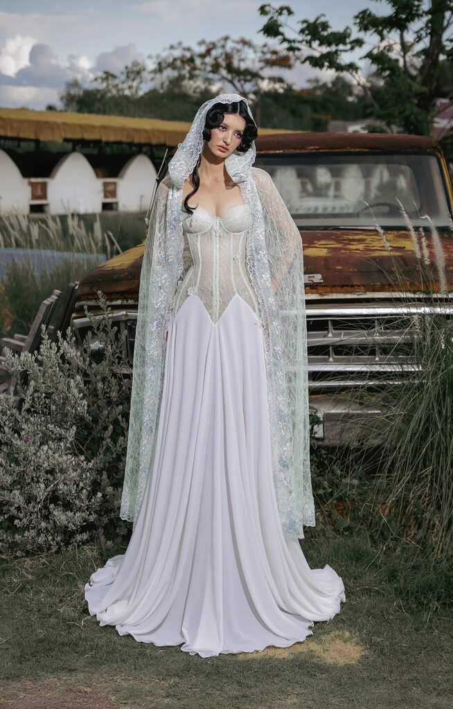 GREEN CORSET DRESS (CAPE INCLUDED)