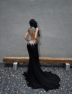 LACE EMBELLISHED BLACK DRESS