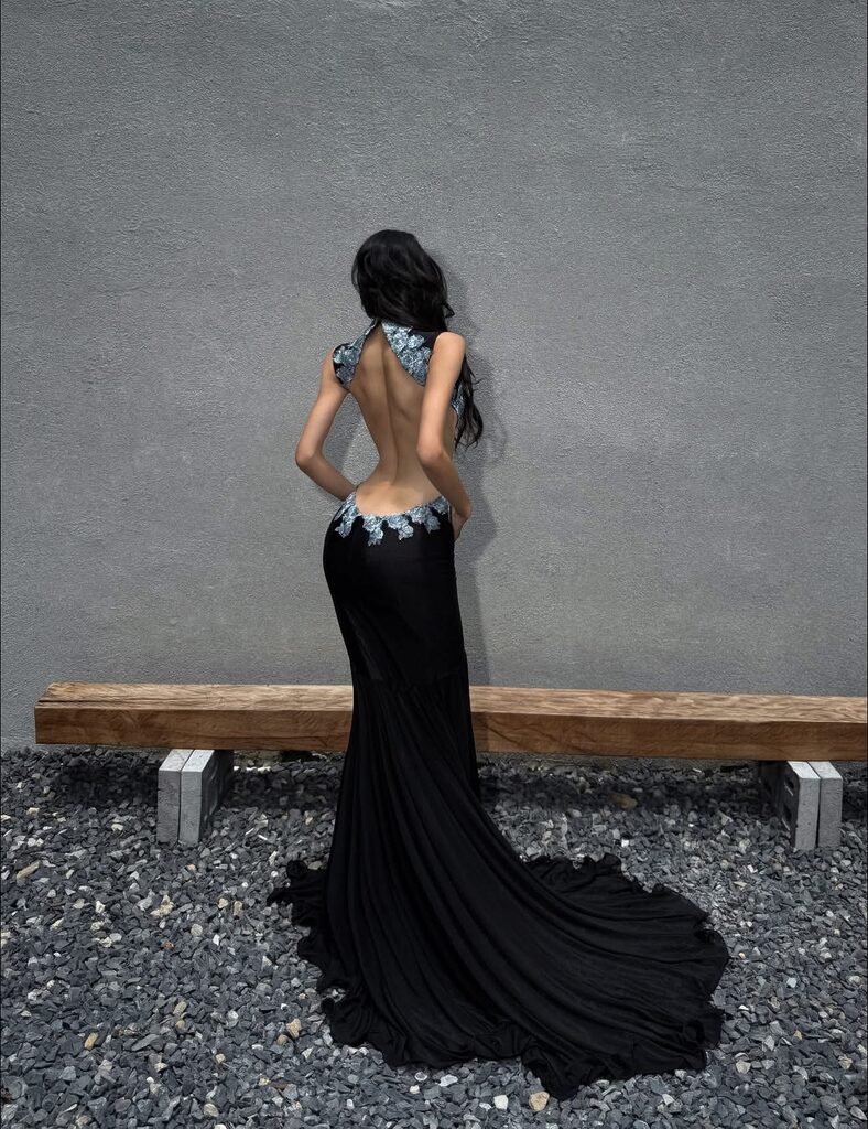 LACE EMBELLISHED BLACK DRESS